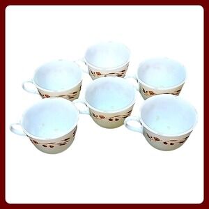 Pyrex Harvest Home Milk Glass Coffee Mugs Set 6 Vintage Floral Berry Wheat 10 oz